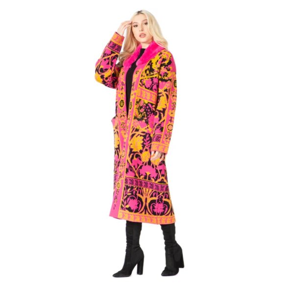 Vertigo Paris floral bloom & plush shawl collar duster coat L - Picture 8 of 9